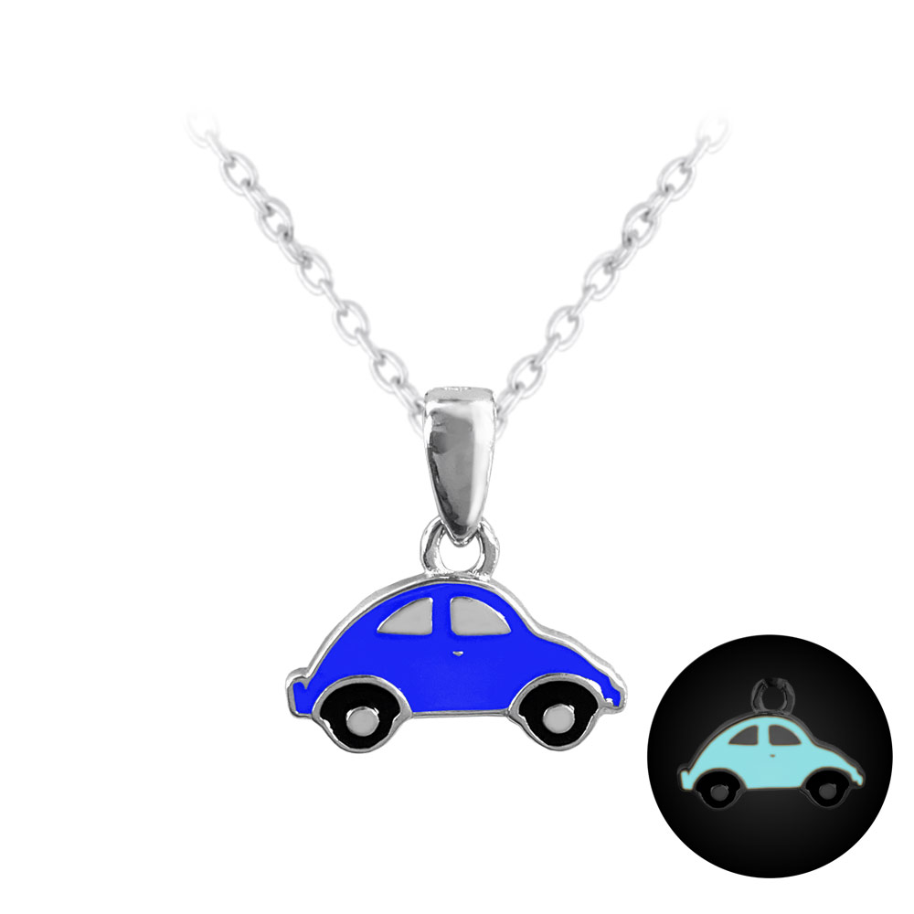 Stříbrný řetízek s přívěskem modré Auto